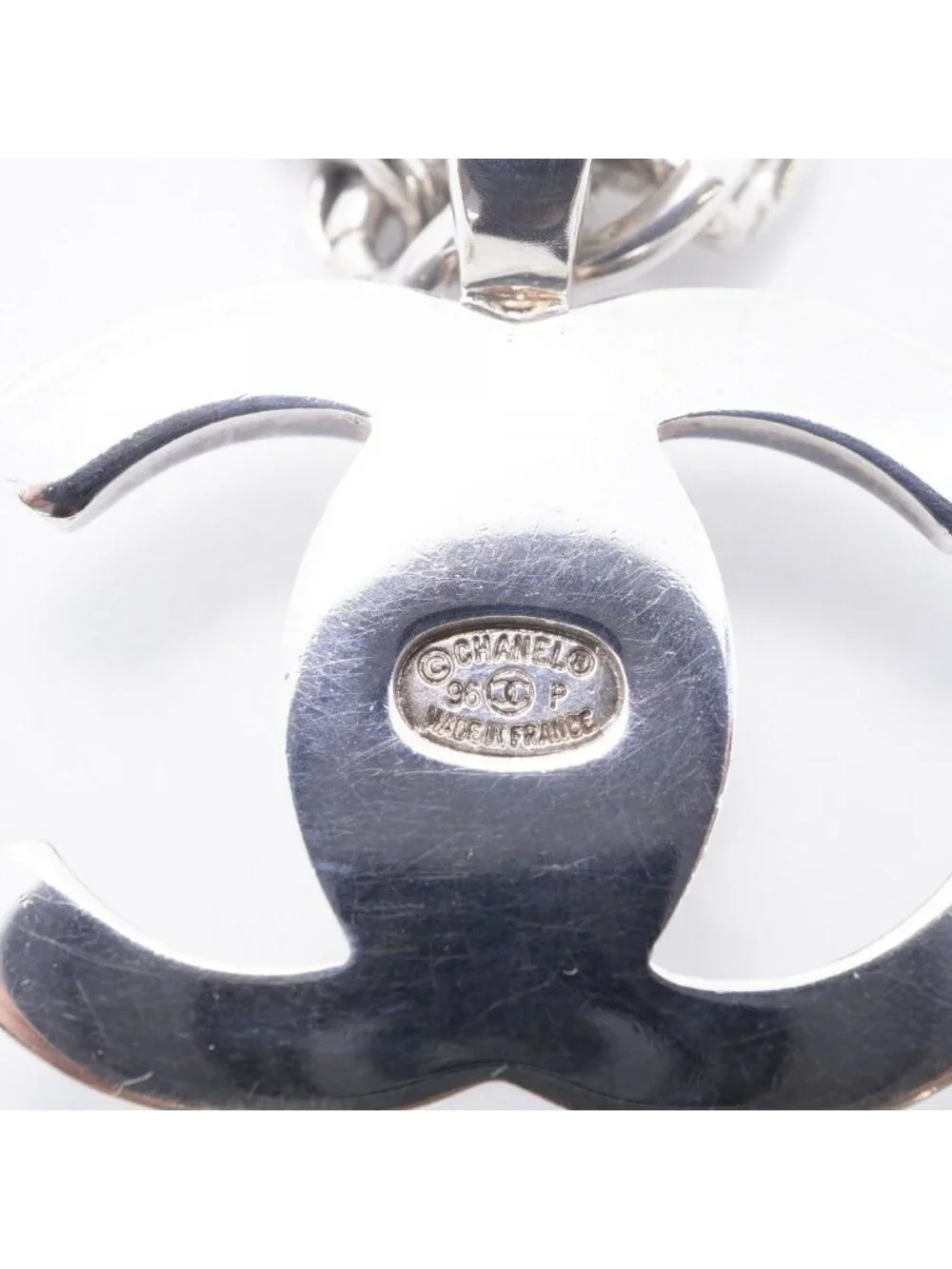 Chanel Necklace Vintage CC Logo Turnlock Metal Silver